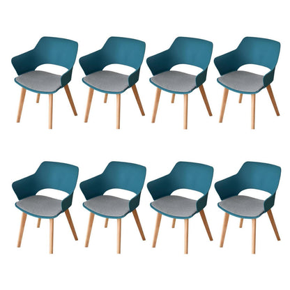 8 Esszimmerstühle mit Armlehne, Massivholz & Stoff, Blau
