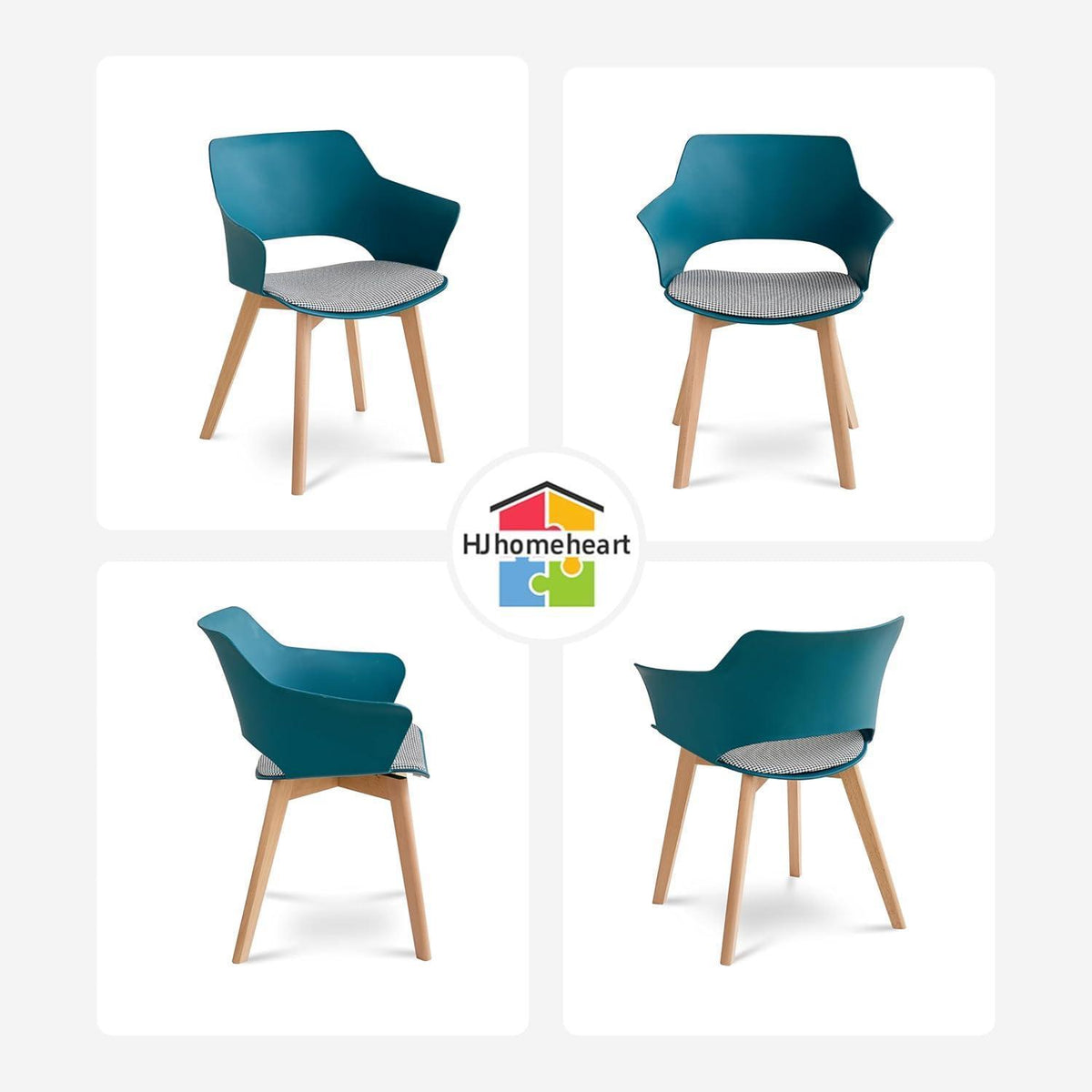 8 Esszimmerstühle mit Armlehne, Massivholz & Stoff, Blau