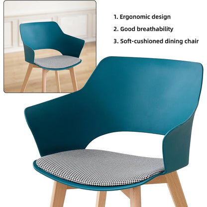 8 Esszimmerstühle mit Armlehne, Massivholz & Stoff, Blau