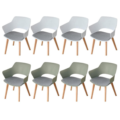 8 Esszimmerstühle mit Armlehne, Massivholz & Stoff, Weiß+Grün