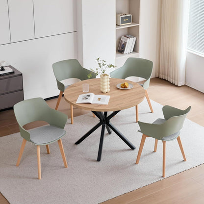 8 Esszimmerstühle mit Armlehne, Massivholz & Stoff, Weiß+Grün