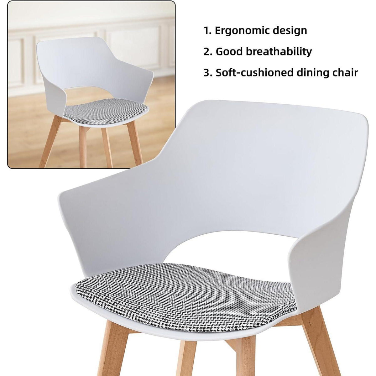 8 Esszimmerstühle mit Armlehne, Massivholz & Stoff, Weiß+Grün