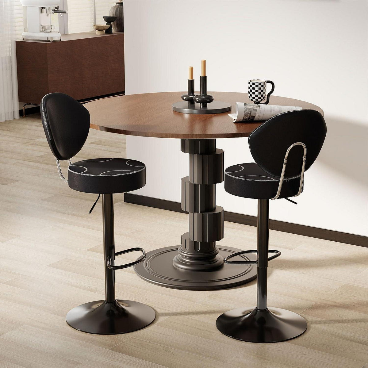 Höhenverstellbarer Barhocker mit Rückenlehne – 2er Set Schwarz