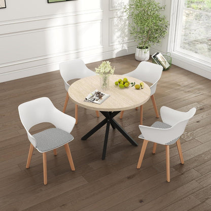 8 Esszimmerstühle mit Stoffpolster & Massivholzbeinen Weiß+Rosa