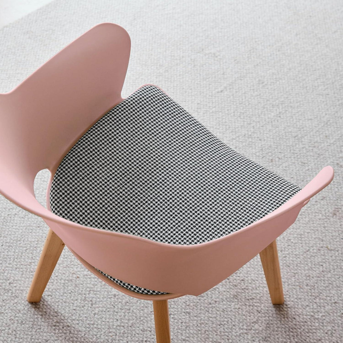 8 Esszimmerstühle mit Stoffpolster & Massivholzbeinen Weiß+Rosa