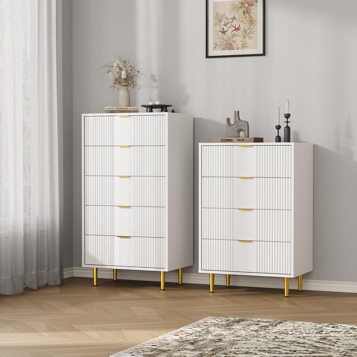 Kommode mit 4 Schubladen – Weiß, 60x40x94 cm