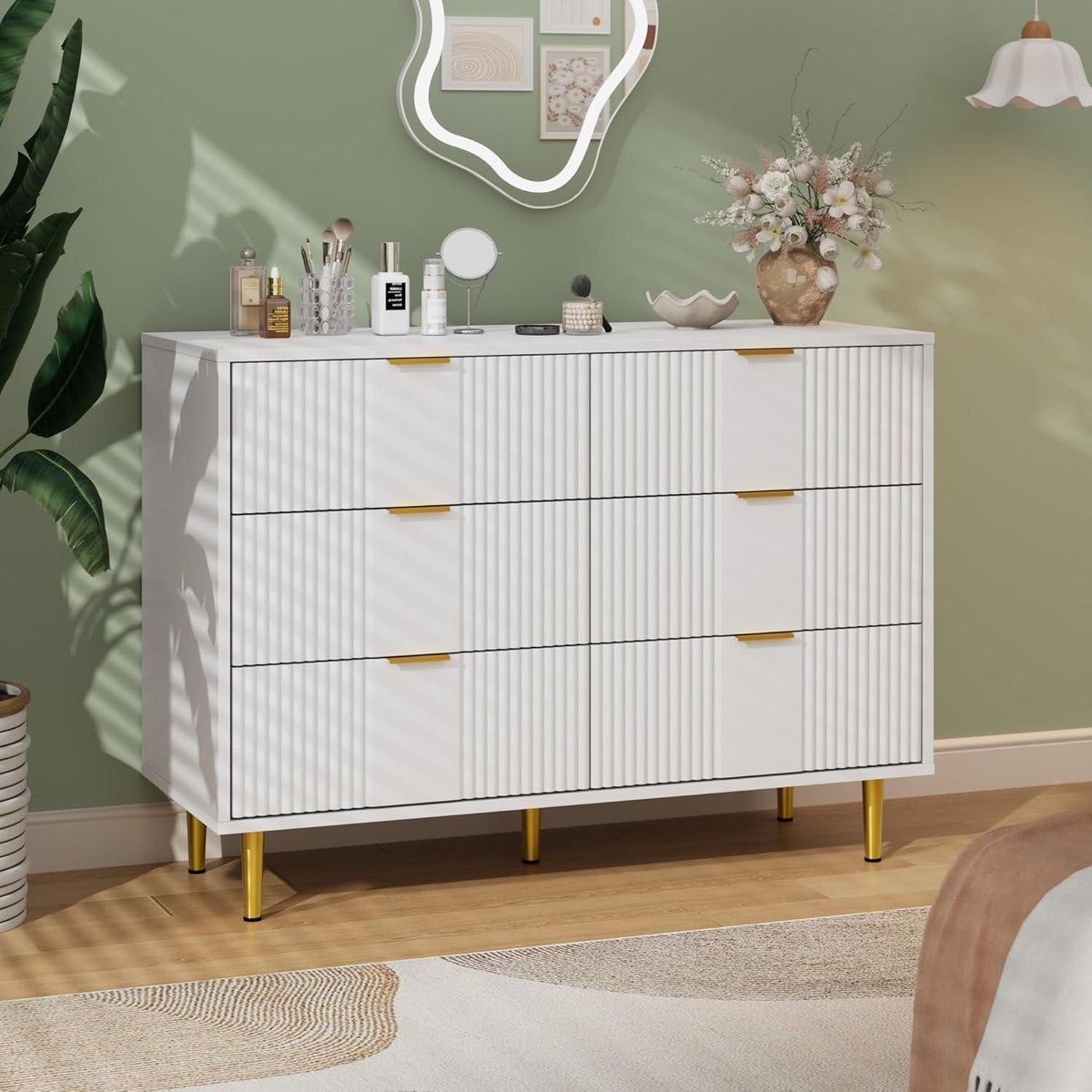Kommode mit 6 Schubladen – Weiß, 100x40x75 cm