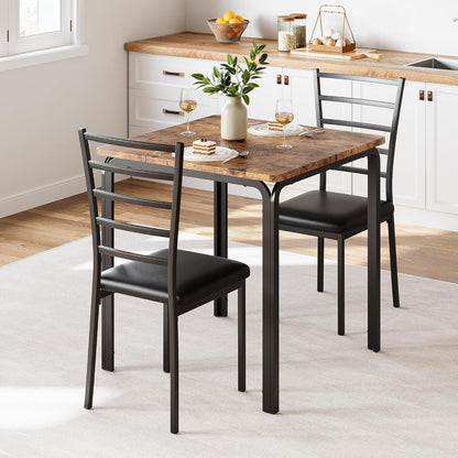 Kleines Esstisch Set 3-teilig mit Stühlen – Braun