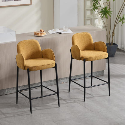 Moderner Barhocker 4er Set mit Chenille-Polster & Metallfüßen – Gelb