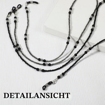 2x Brillenkette Damen Perlen – Verstellbares Brillenband Schwarz & Grau
