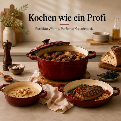 Emailliertes Gusseisen Topfset 4-teilig Rot – Dutch Oven & mehr
