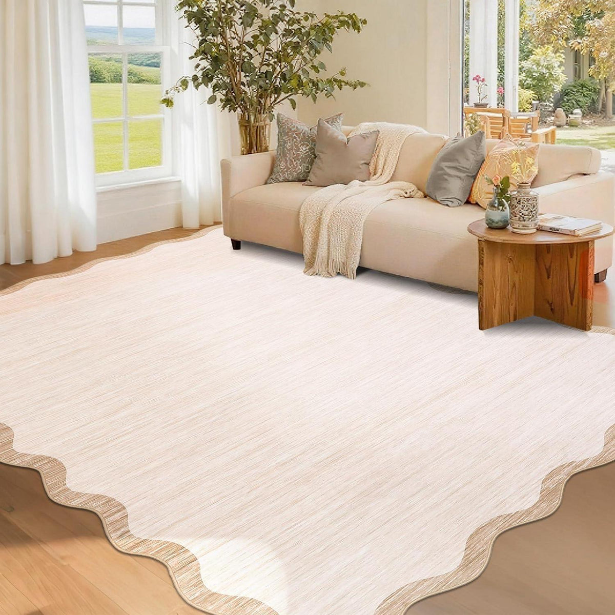 Bordüren Teppich Rutschfest Beige/Taupe 200x290 cm – Modern & Waschbar