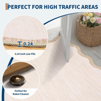 Bordüren Teppich Rutschfest Beige/Taupe 200x290 cm – Modern & Waschbar