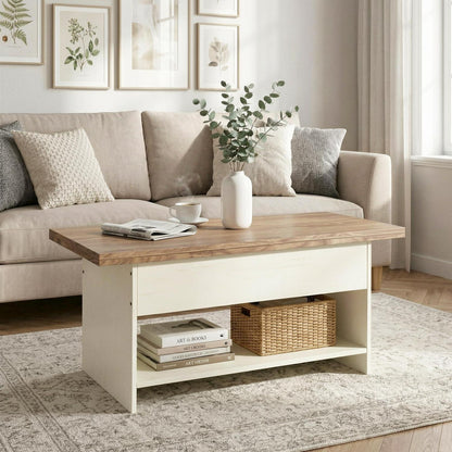 Höhenverstellbarer Couchtisch Holz mit Stauraum & Auszug