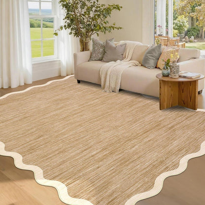 Bordüren Teppich Rutschfest Taupe/Beige 200x290 cm – Modern & Waschbar