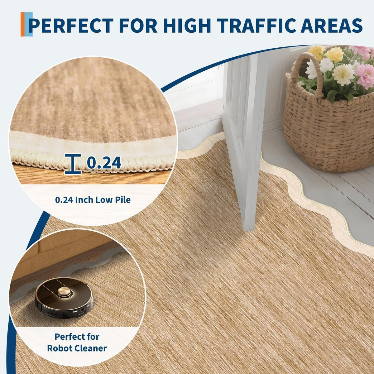 Bordüren Teppich Rutschfest Taupe/Beige 200x290 cm – Modern & Waschbar