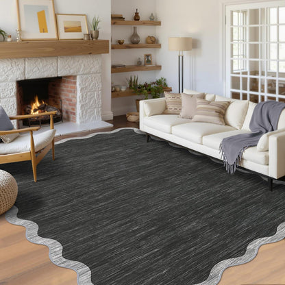 Rutschfester Teppich Wellenkante, Grau, 200x290 cm – Kinder & Haustierfreundlich