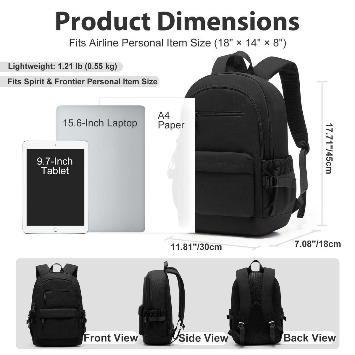 Schulrucksack Schwarz Wasserdicht mit Laptopfach für Teenager