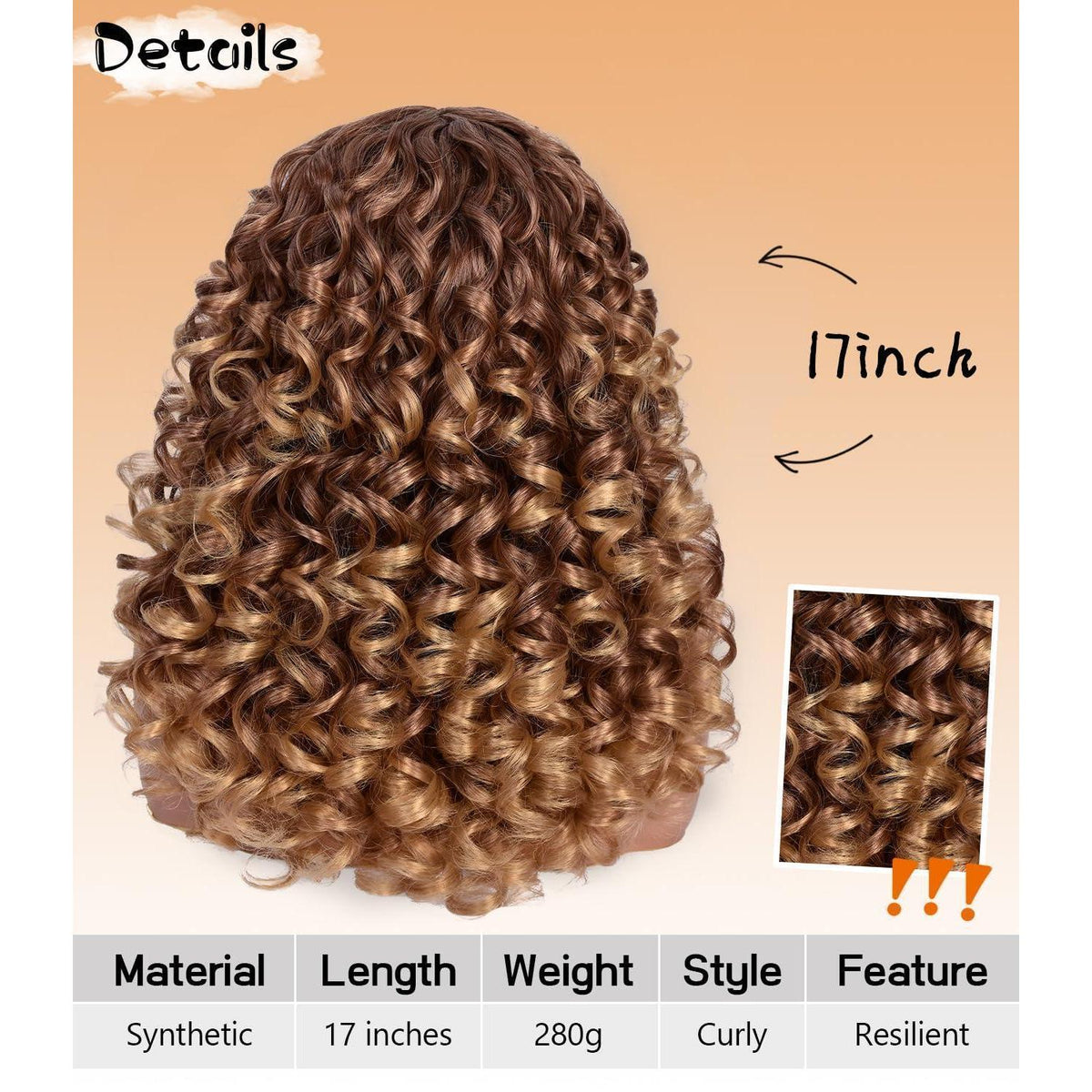 Lockige Afro-Perücke mit Pony – Lange, flauschige Kunsthaar Perücke