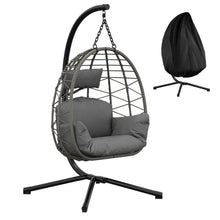 Rattan Hängesessel mit Gestell – Grau, Outdoor & Indoor
