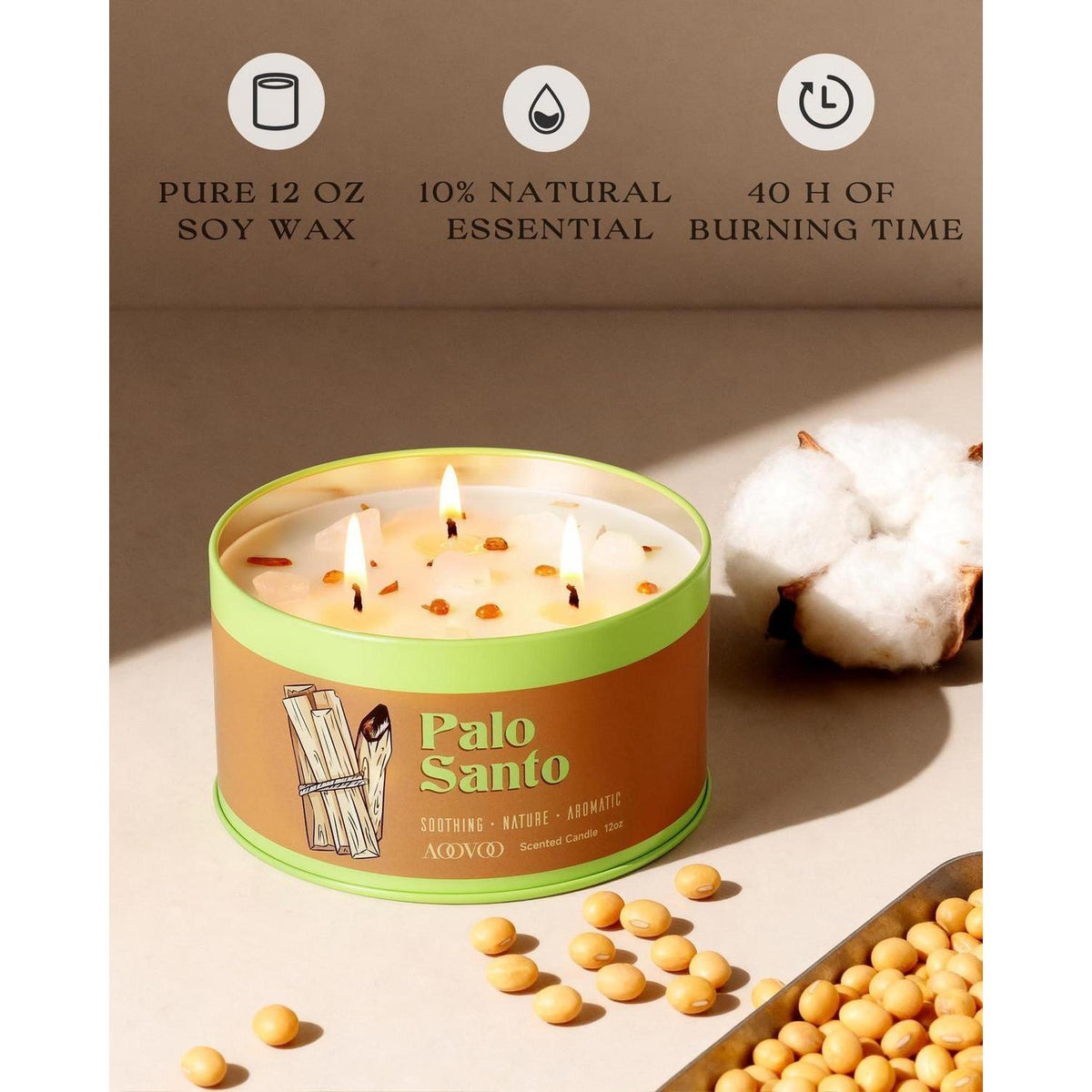 Duftkerze Palo Santo 3 Docht Sojawachs mit Kristall