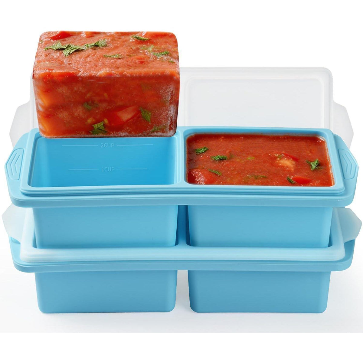 Silikon Gefriertablett 500ml mit Deckel - 2er Set für Meal Prep