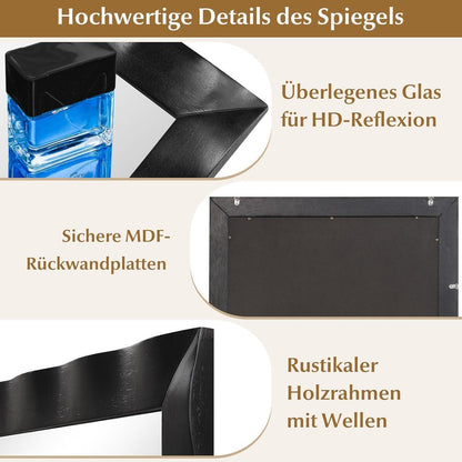 Wandspiegel Rechteckig Holzrahmen Wellenrelief Schwarz 106x71,5 cm
