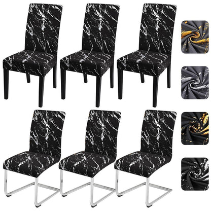 Stretch Stuhlhussen 6er Set – Schwarz mit Silber