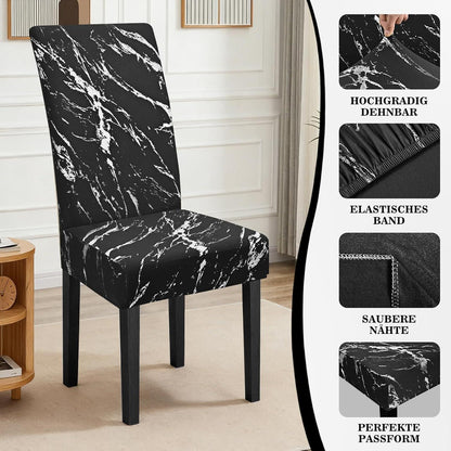 Stretch Stuhlhussen 6er Set – Schwarz mit Silber