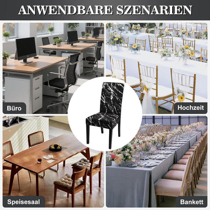 Stretch Stuhlhussen 6er Set – Schwarz mit Silber