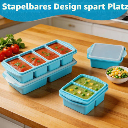 Silikon Gefriertablett 500ml mit Deckel - 2er Set für Meal Prep