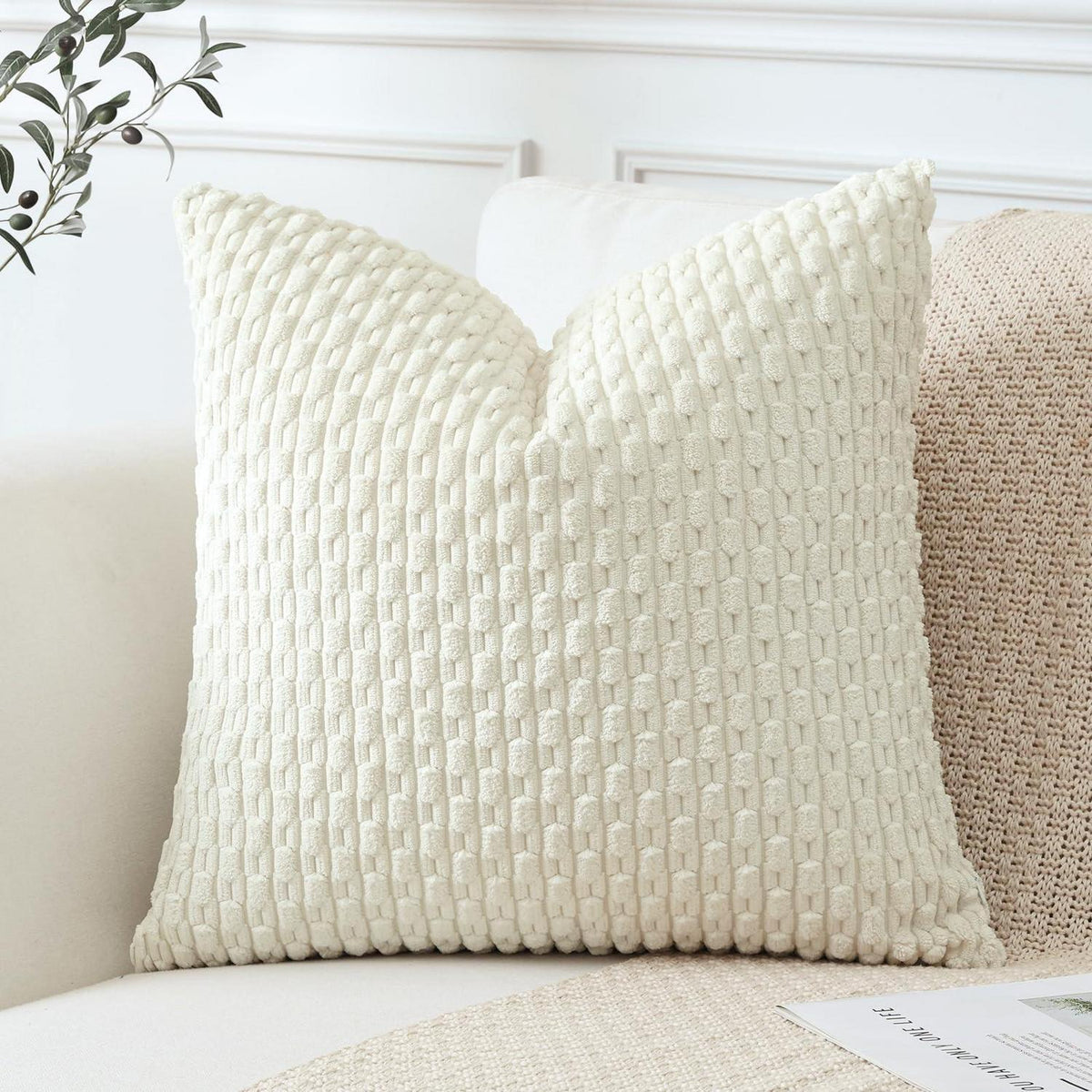 Kordsamt Kissenbezug 60x60 cm Creme Weiß
