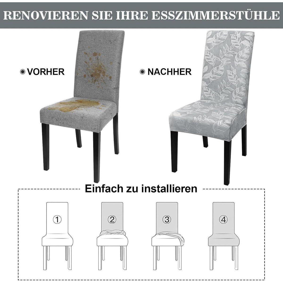 Samt Stuhlhussen 4er Set – Elastisch & Abnehmbar