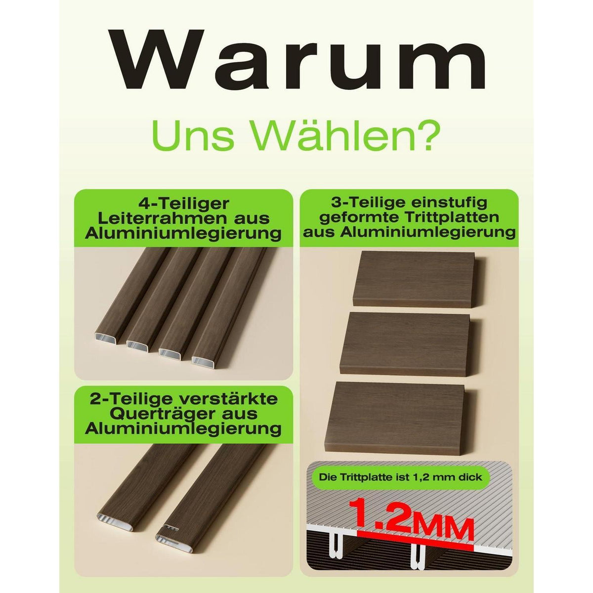 Trittleiter Aluminium Walnuss Optik 3 Stufen klappbar