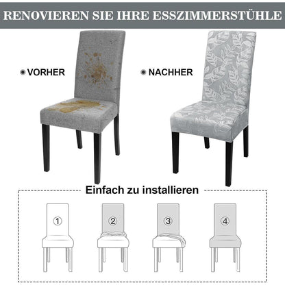 Samt Stuhlhussen 6er Set – Elastische Esszimmer Hussen Hellgrau