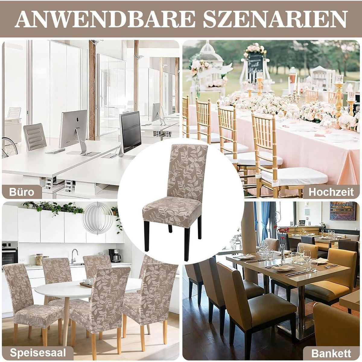 Samt Stuhlhussen 4er Set – Elastische Esszimmer Stuhlbezüge
