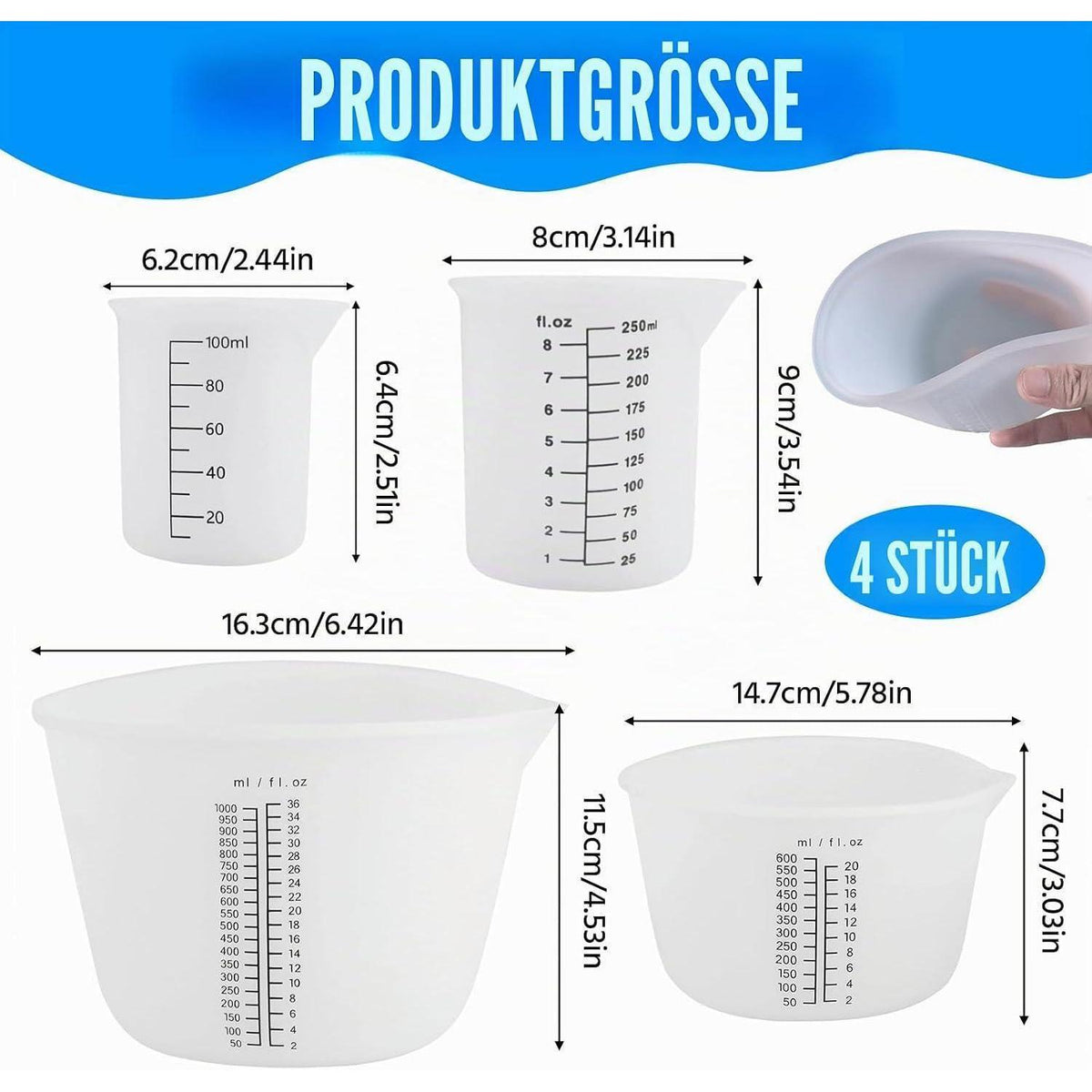 4er-Set Silikon Messbecher für Epoxidharz & Gießen