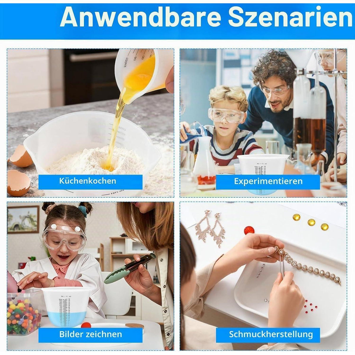 4er-Set Silikon Messbecher für Epoxidharz & Gießen