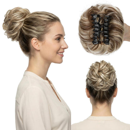 Echthaar Messy Bun mit Klammer - Schokoladenbraun/Blond