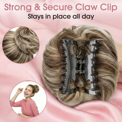Echthaar Messy Bun mit Klammer - Schokoladenbraun/Blond