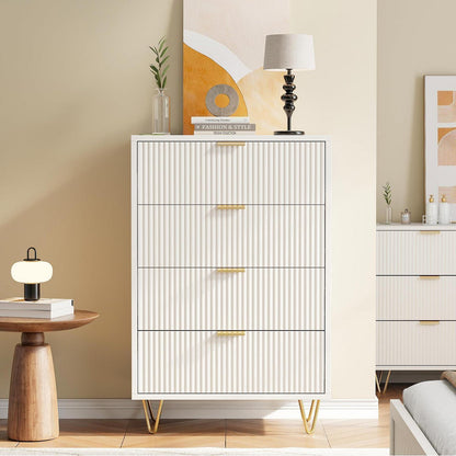 Kommode 4 Schubladen Weiß Elfenbein | Schlafzimmer Möbel mit Kippschutz