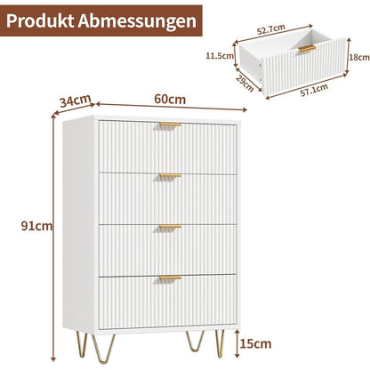 Kommode 4 Schubladen Weiß Elfenbein | Schlafzimmer Möbel mit Kippschutz