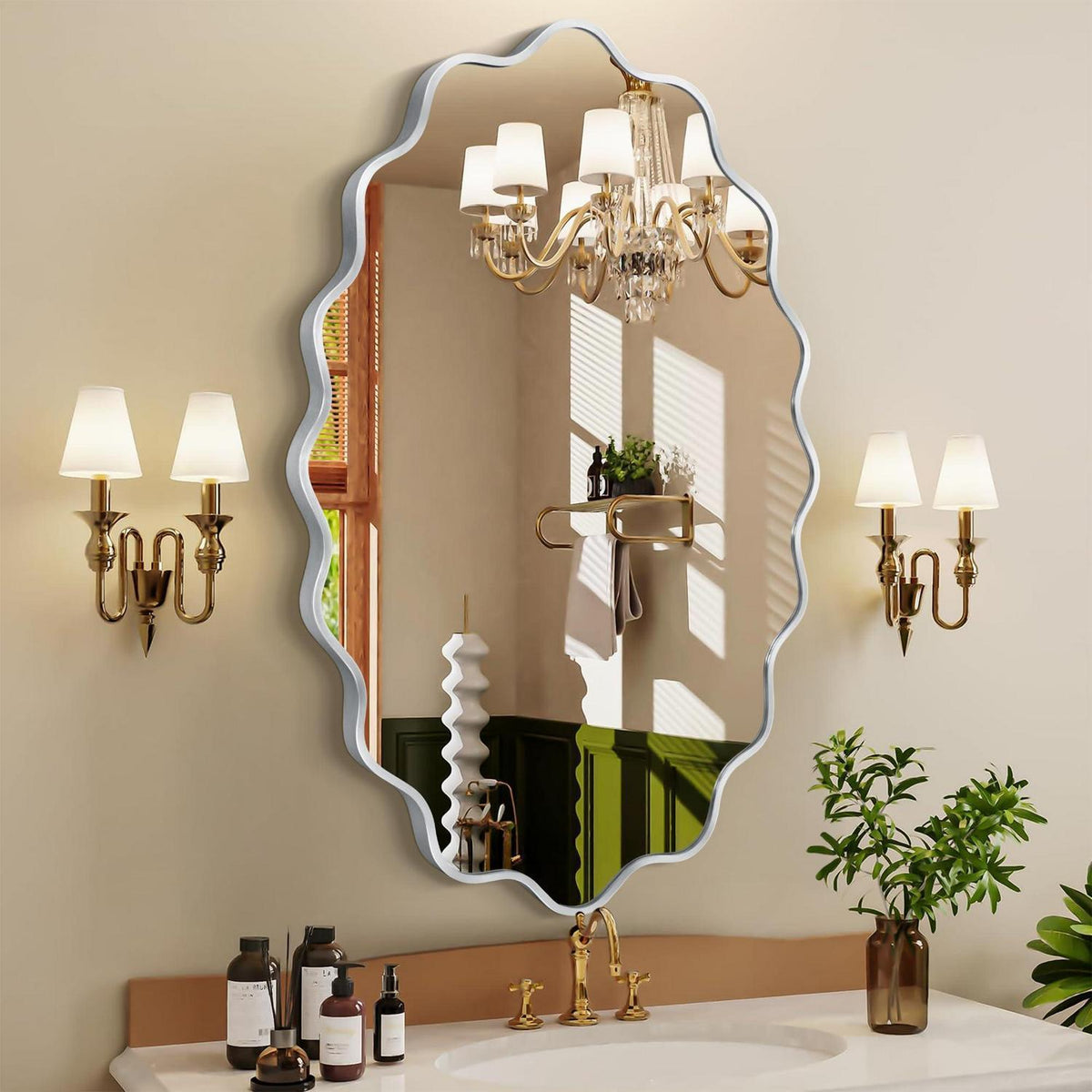 Wavy Ovaler Wandspiegel mit Aluminiumrahmen – 90x60 cm