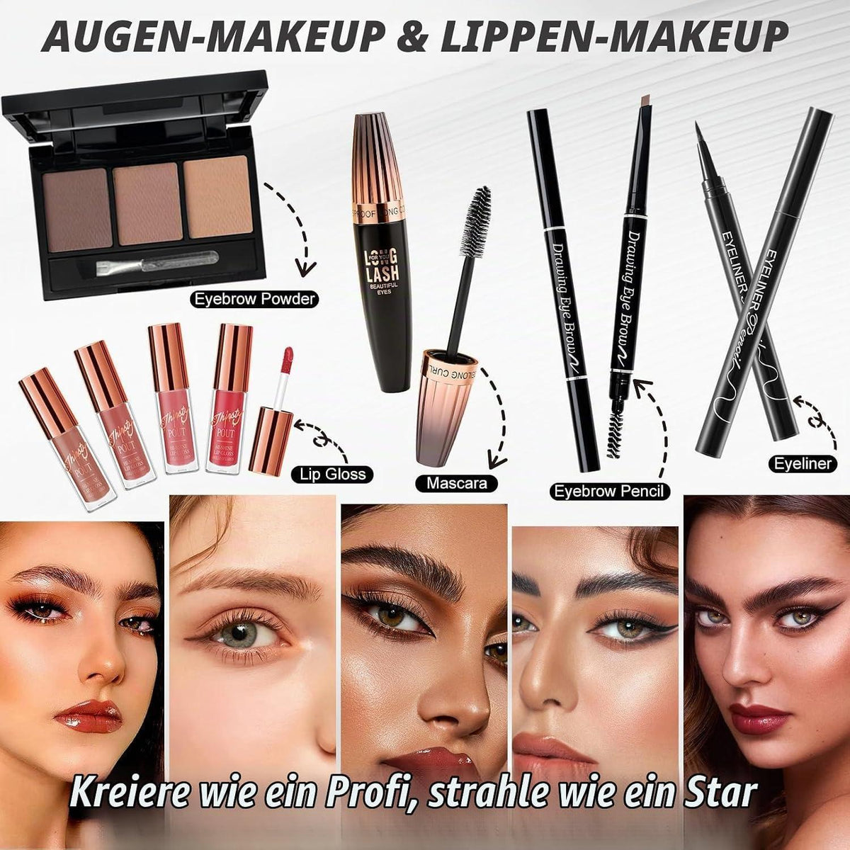 Komplettes Schminkset Damen mit Reisetasche & Lidschatten