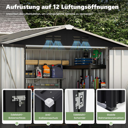 Metall Gartenhaus 3,7 m³ – 196x132x185 cm, Gerätehaus & Fahrradgarage
