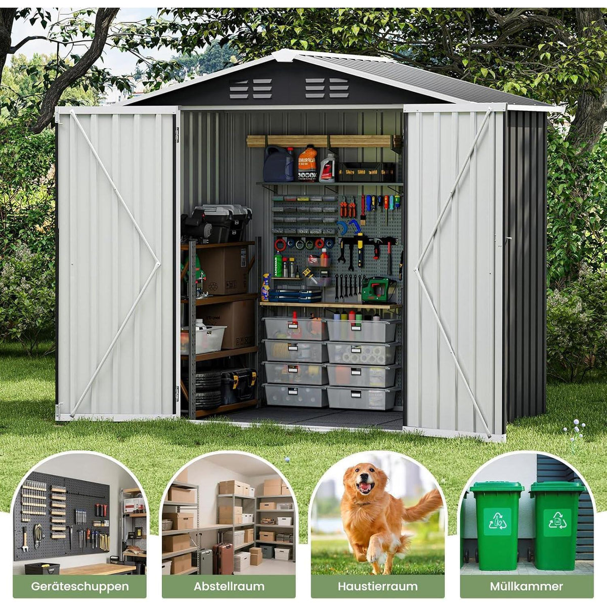 Metall Gartenhaus 3,7 m³ – 196x132x185 cm, Gerätehaus & Fahrradgarage