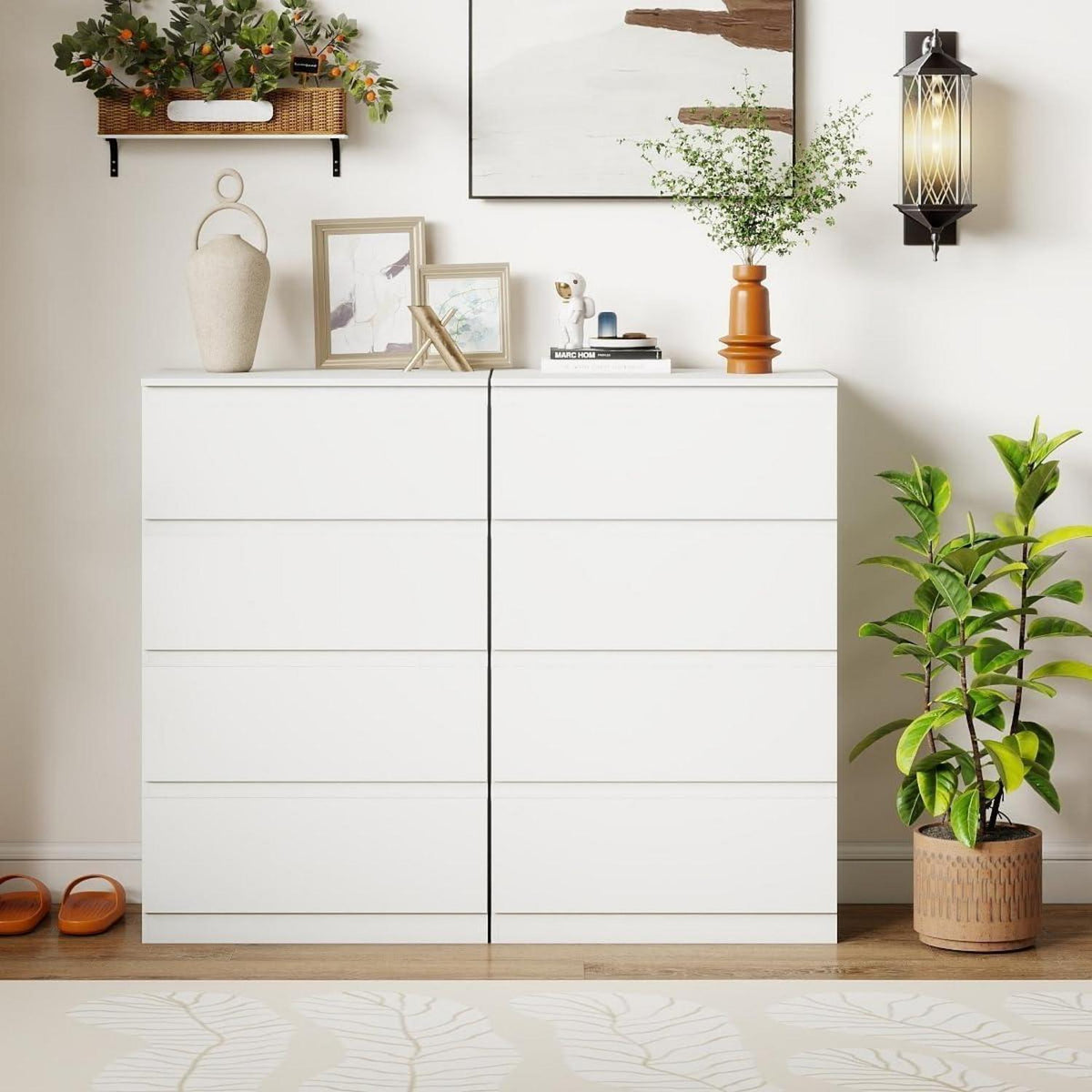 2x Kommode Weiß mit 4 Schubladen | Modernes Sideboard Set