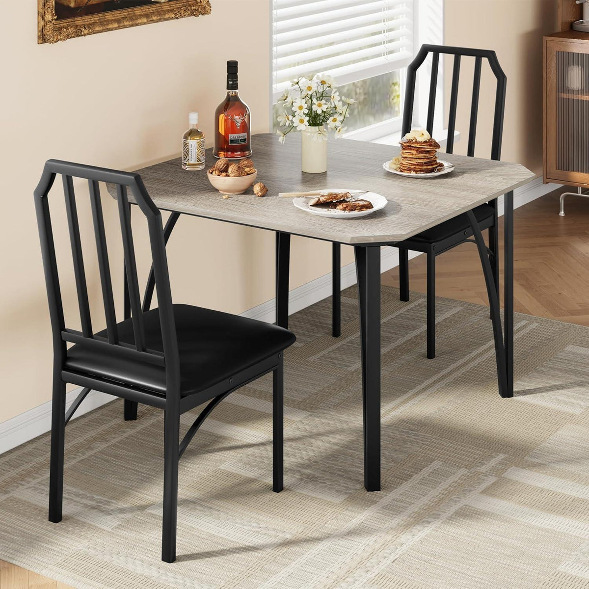 Esszimmer-Set Grau 3-teilig: Esstisch & 2 gepolsterte Stühle