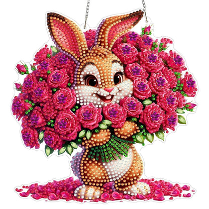 Diamant Painting Rosen Kaninchen Set mit Kette – DIY Wanddeko