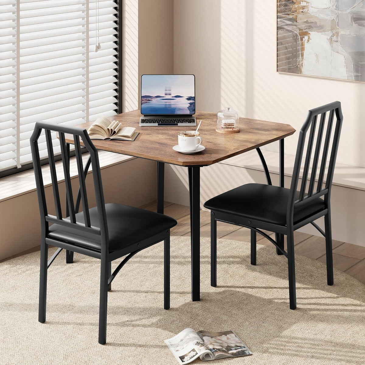 Esszimmer-Set 3-teilig: Esstisch & 2 gepolsterte Stühle Vintage Braun